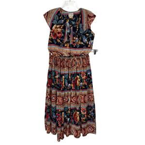 Vtg Atlast Studio Boho‎ Floral Button Up Top Flare Skirt Set Women Medium